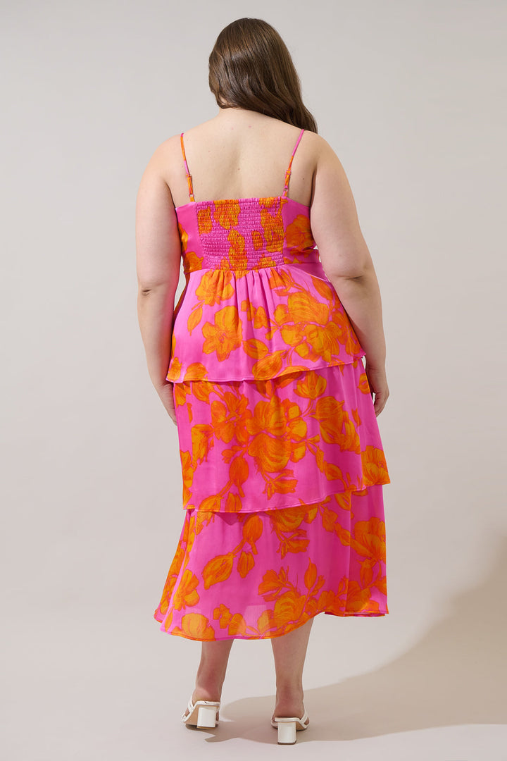 Pacey Floral Yanni Ruffle Tiered Midi Dress Curve