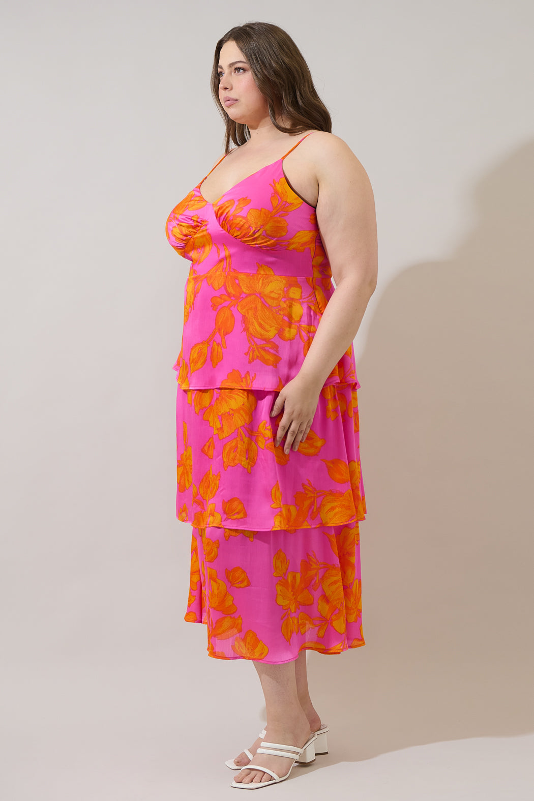 Pacey Floral Yanni Ruffle Tiered Midi Dress Curve