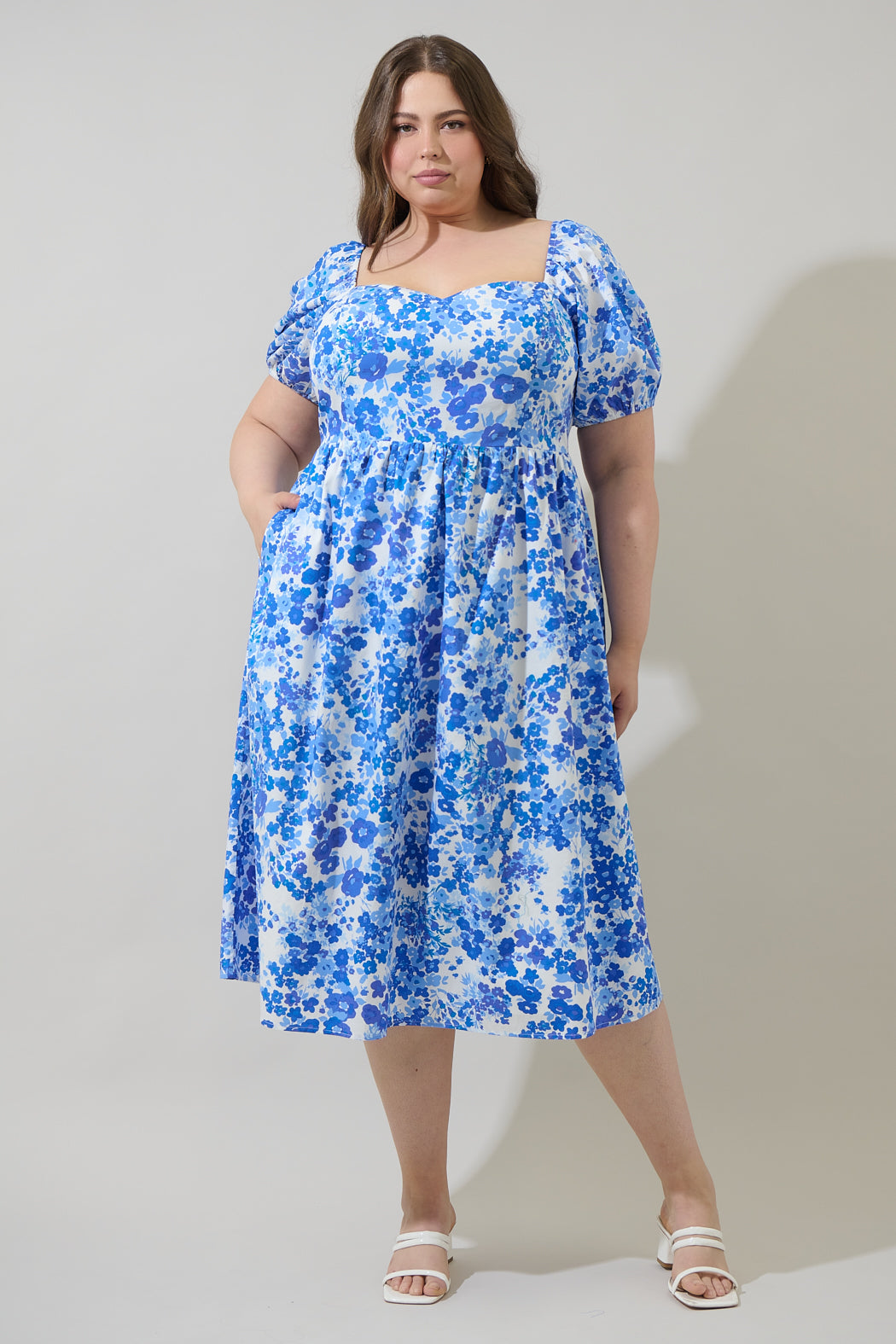 Carli Floral Alessi Puff Sleeve Midi Dress Curve