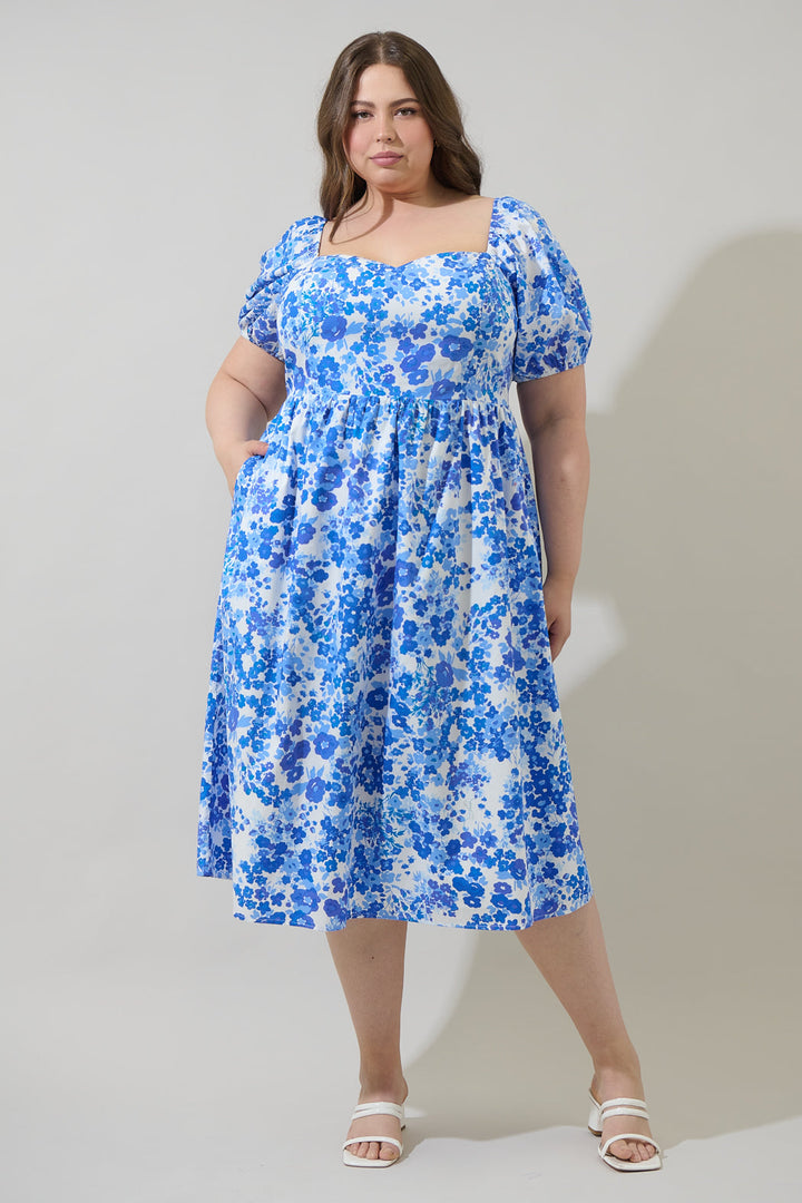 Carli Floral Alessi Puff Sleeve Midi Dress Curve