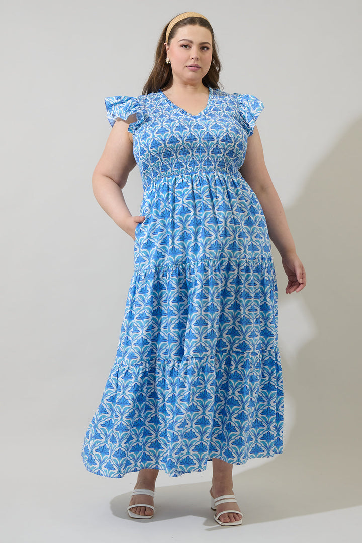 Elyse Geo Sunfire Tiered Midi Dress Curve