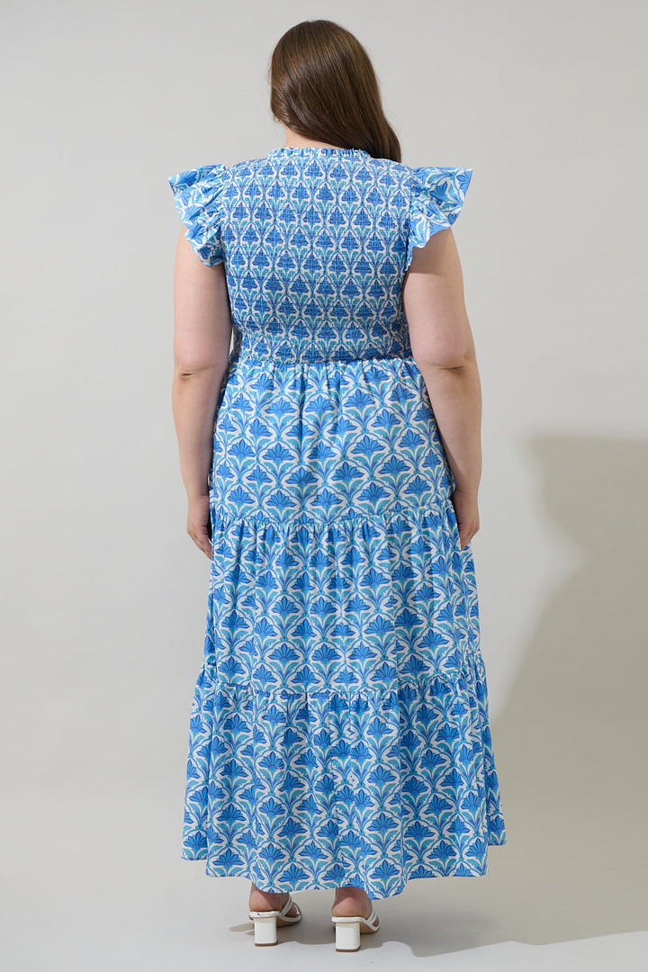Elyse Geo Sunfire Tiered Midi Dress Curve