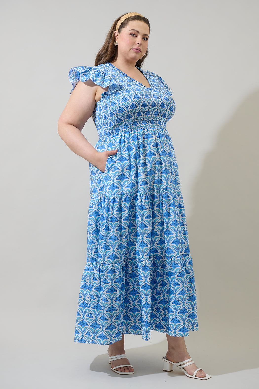Elyse Geo Sunfire Tiered Midi Dress Curve