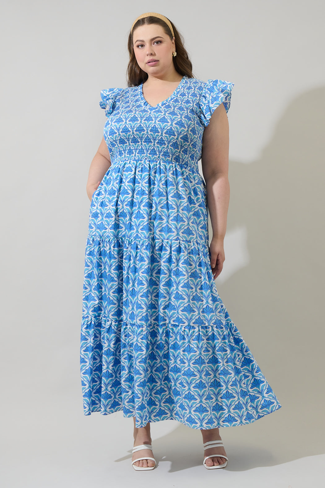 Elyse Geo Sunfire Tiered Midi Dress Curve