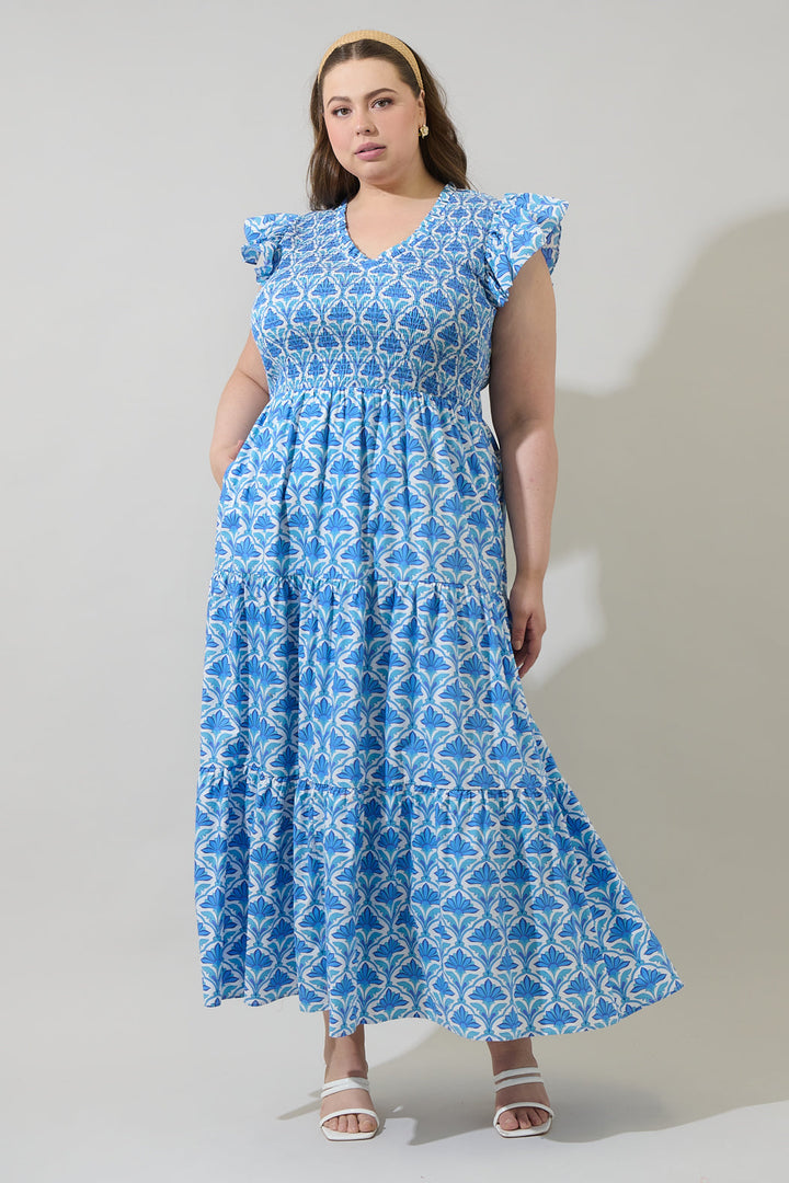 Elyse Geo Sunfire Tiered Midi Dress Curve