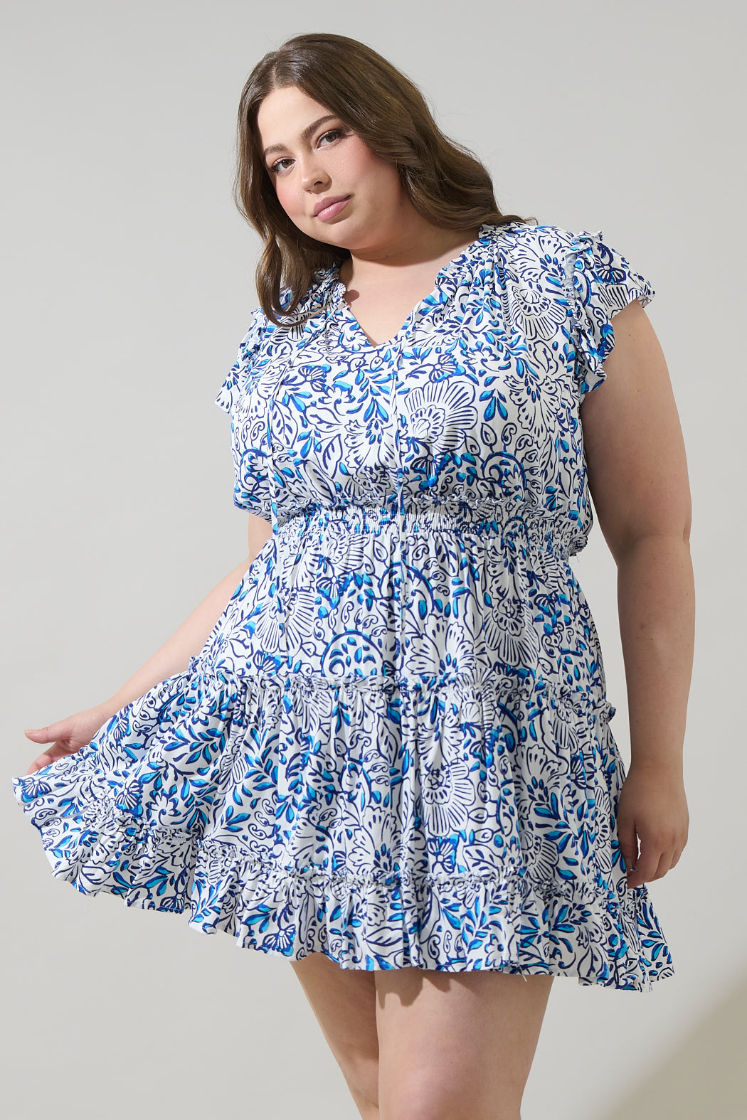 Mize Floral Toledo Tiered Mini Dress Curve