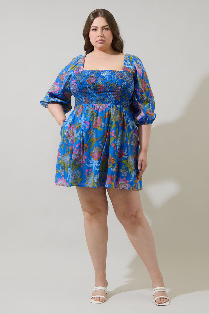 Sunlit Floral Niko Smocked Mini Dress Curve