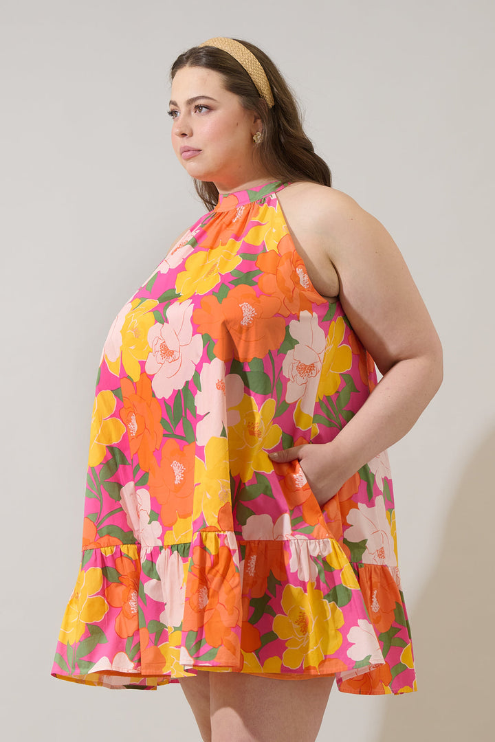 Milley Floral Della Halter Mini Dress Curve