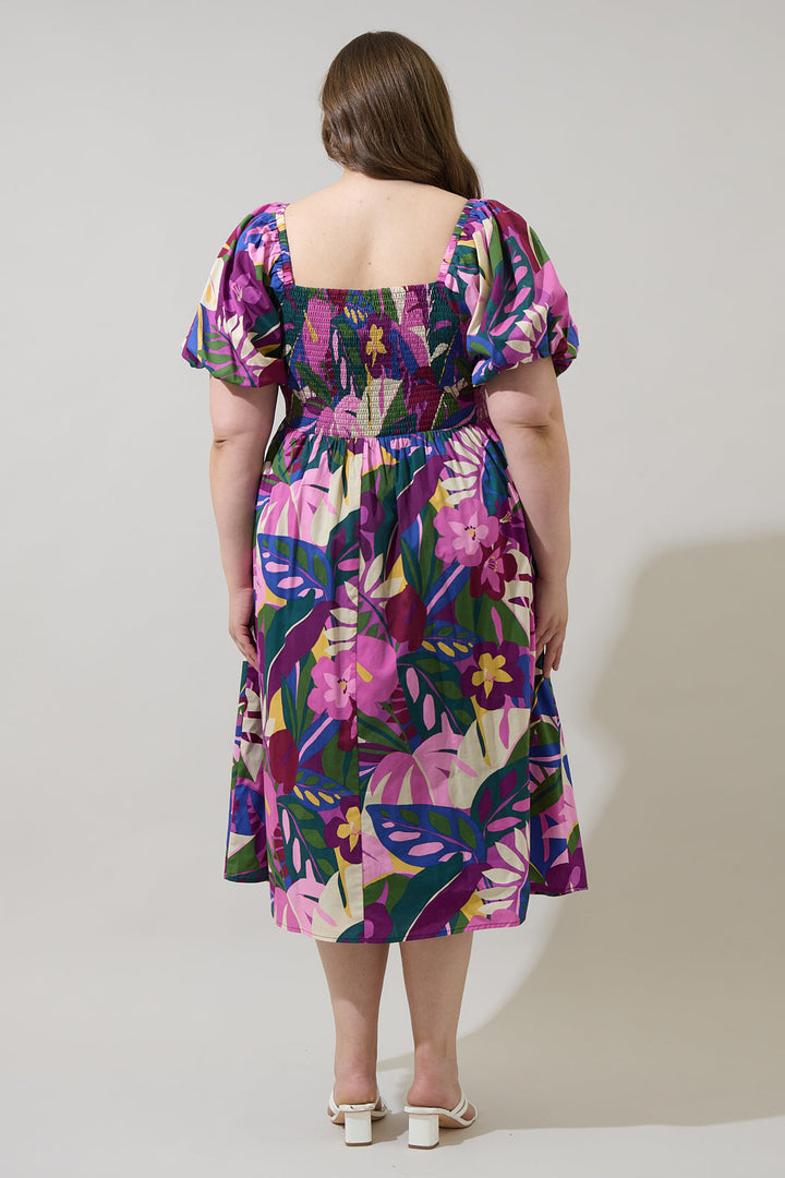 Blain Tropics Maray Smocked Midi Dress Curve