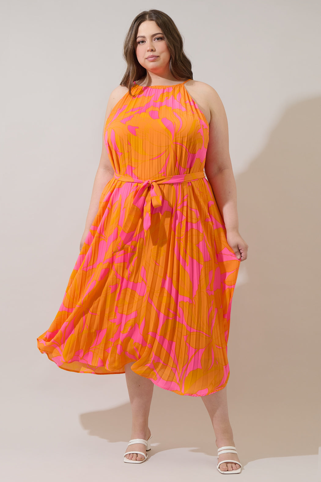 Mexia Floral Maly Pleated Midi Dress Curve