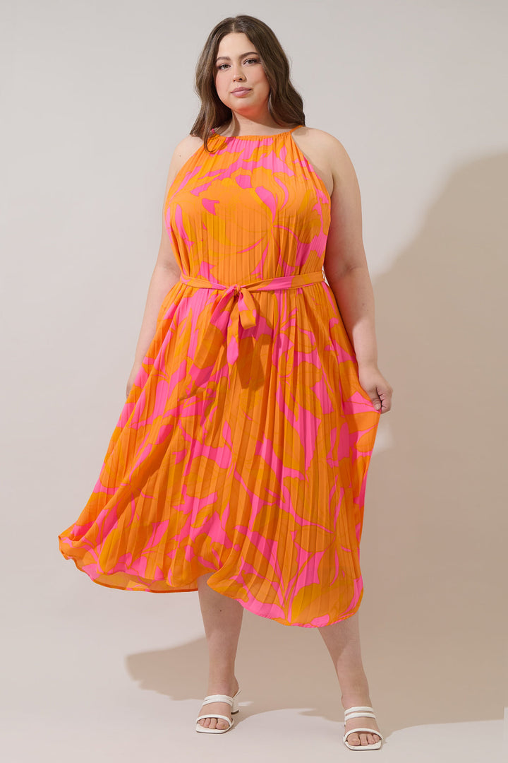Mexia Floral Maly Pleated Midi Dress Curve