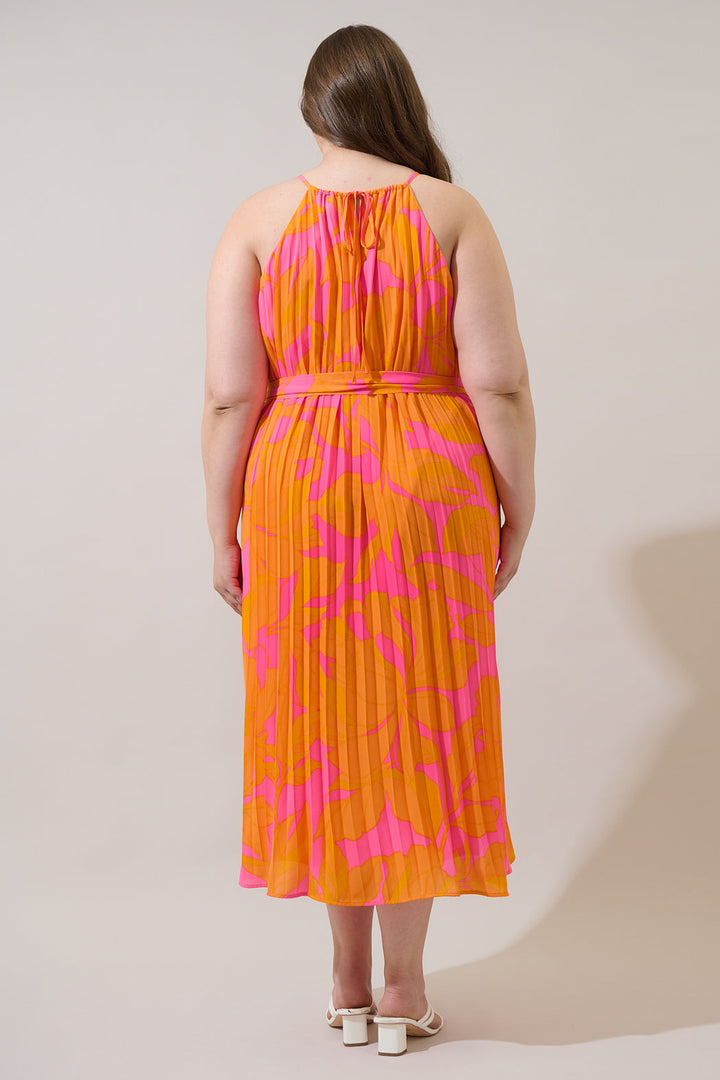 Mexia Floral Maly Pleated Midi Dress Curve
