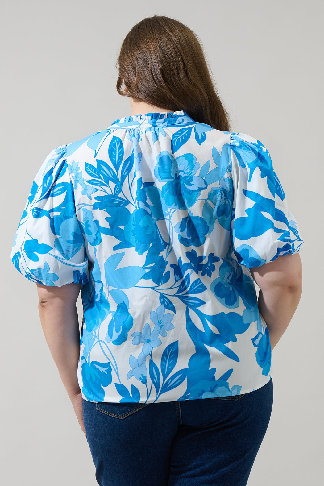 Darien Floral Gretna Ruffle Blouse Curve