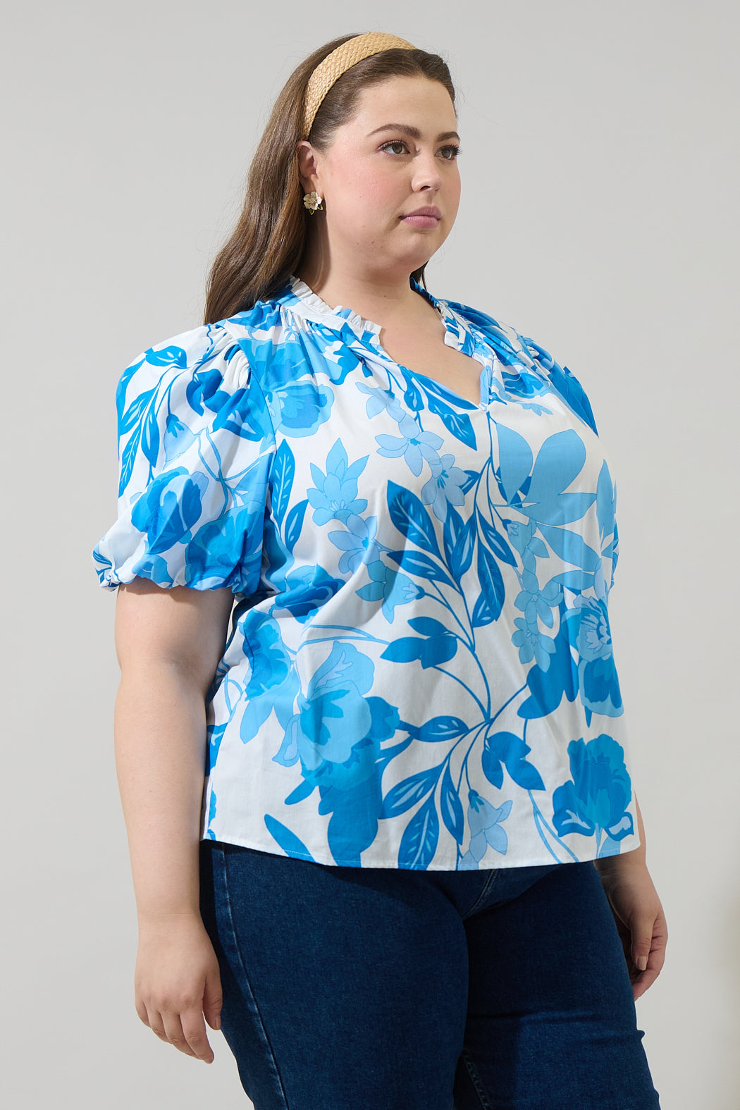 Darien Floral Gretna Ruffle Blouse Curve