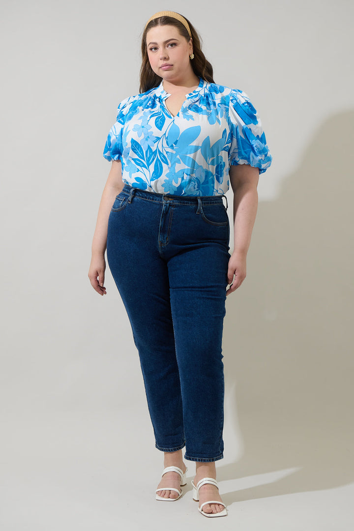 Darien Floral Gretna Ruffle Blouse Curve