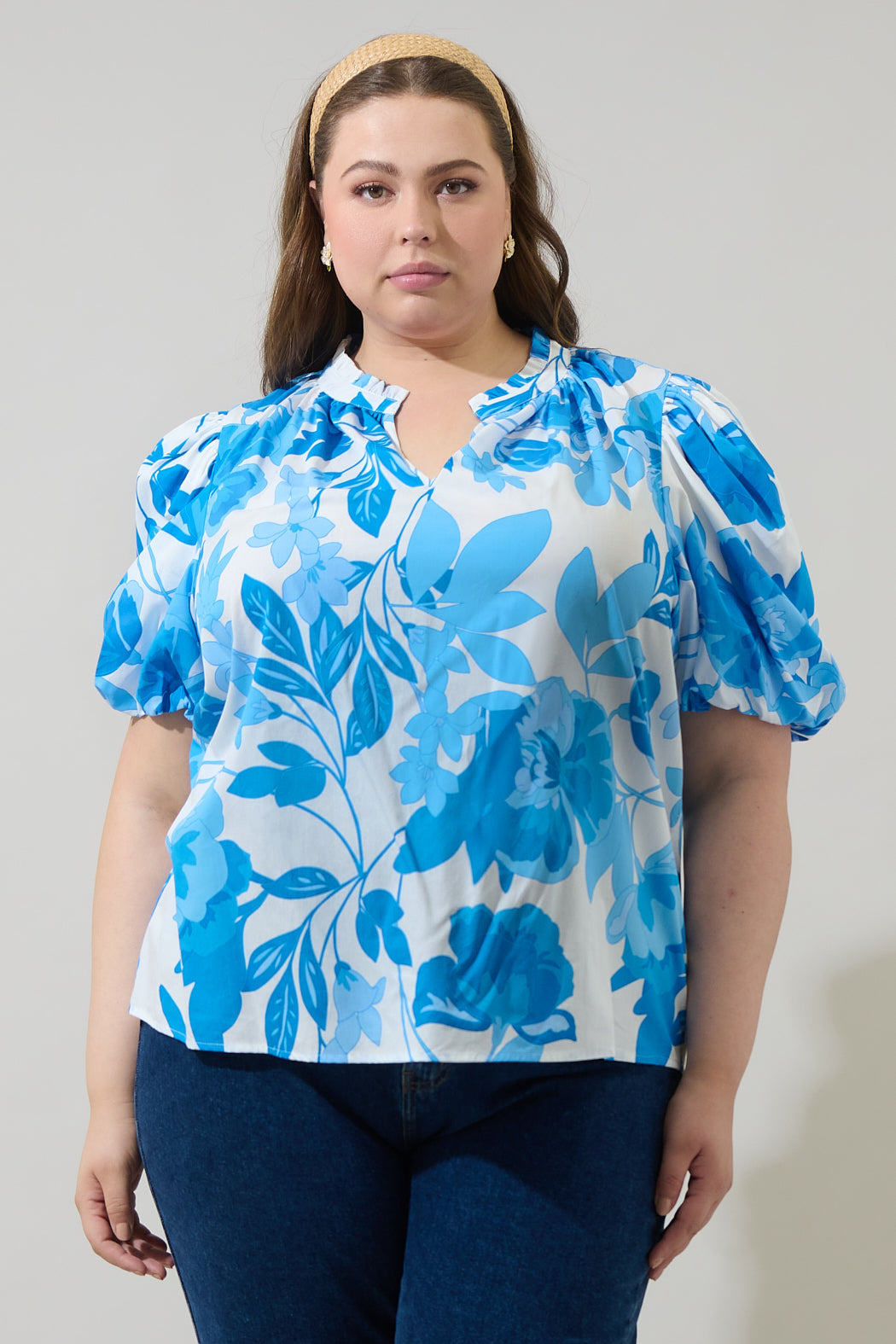 Darien Floral Gretna Ruffle Blouse Curve