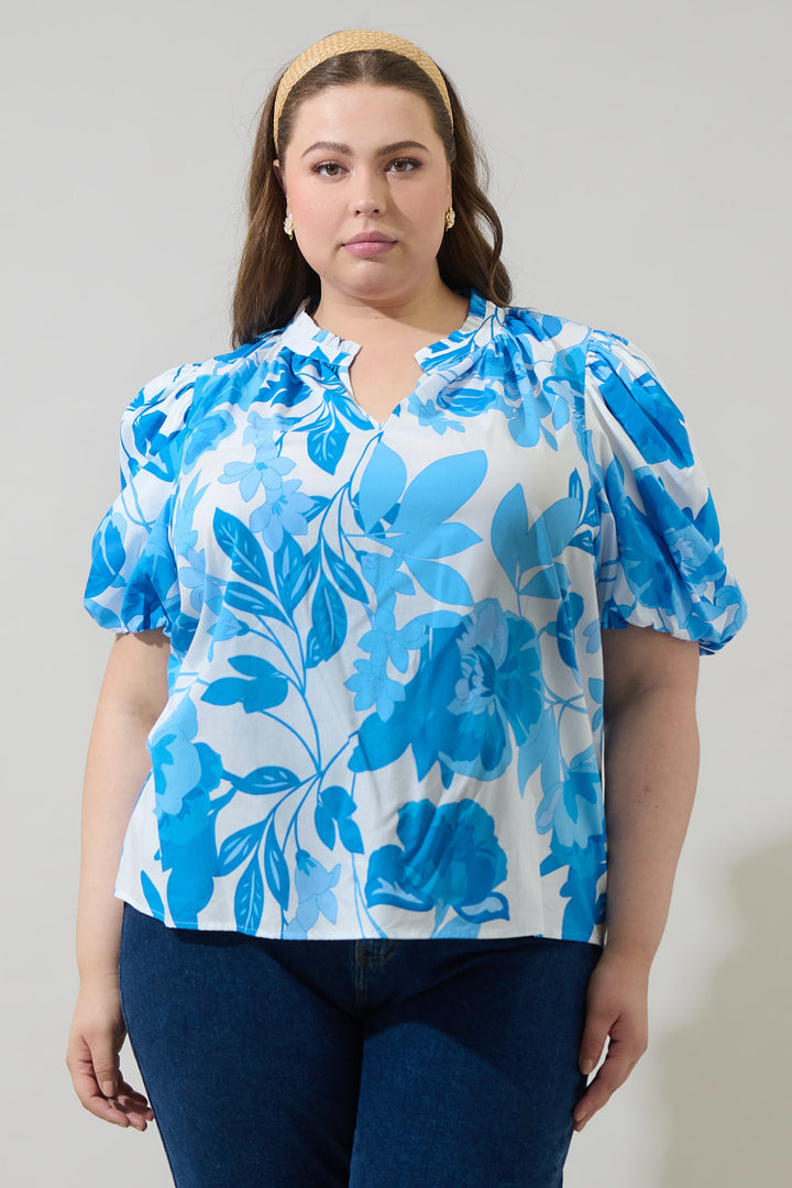 Darien Floral Gretna Ruffle Blouse Curve