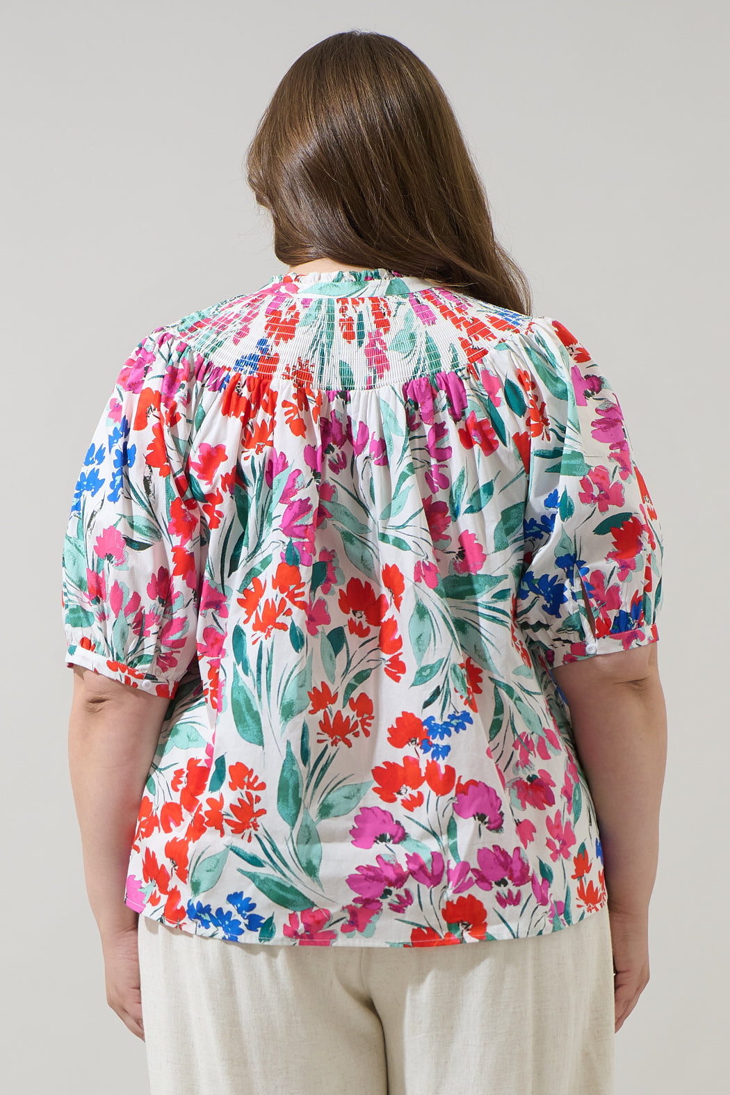 Kivia Blossom Smocked Mock Neck Top Curve