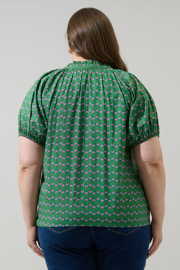 Isha Floral Lena Split Neck Top Curve