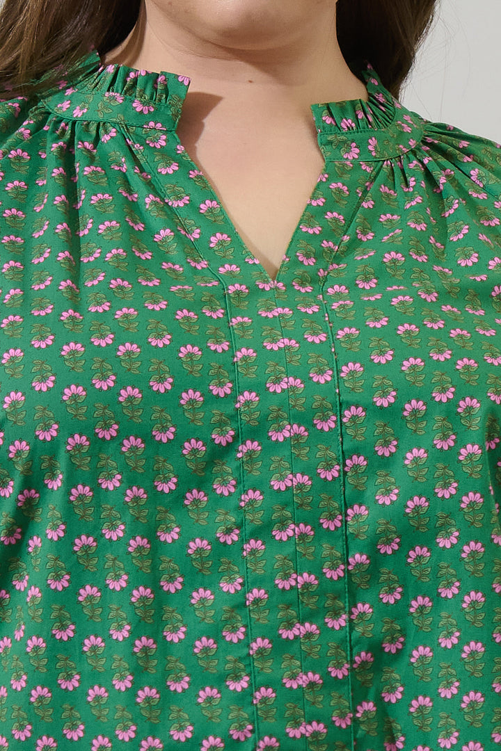 Isha Floral Lena Split Neck Top Curve