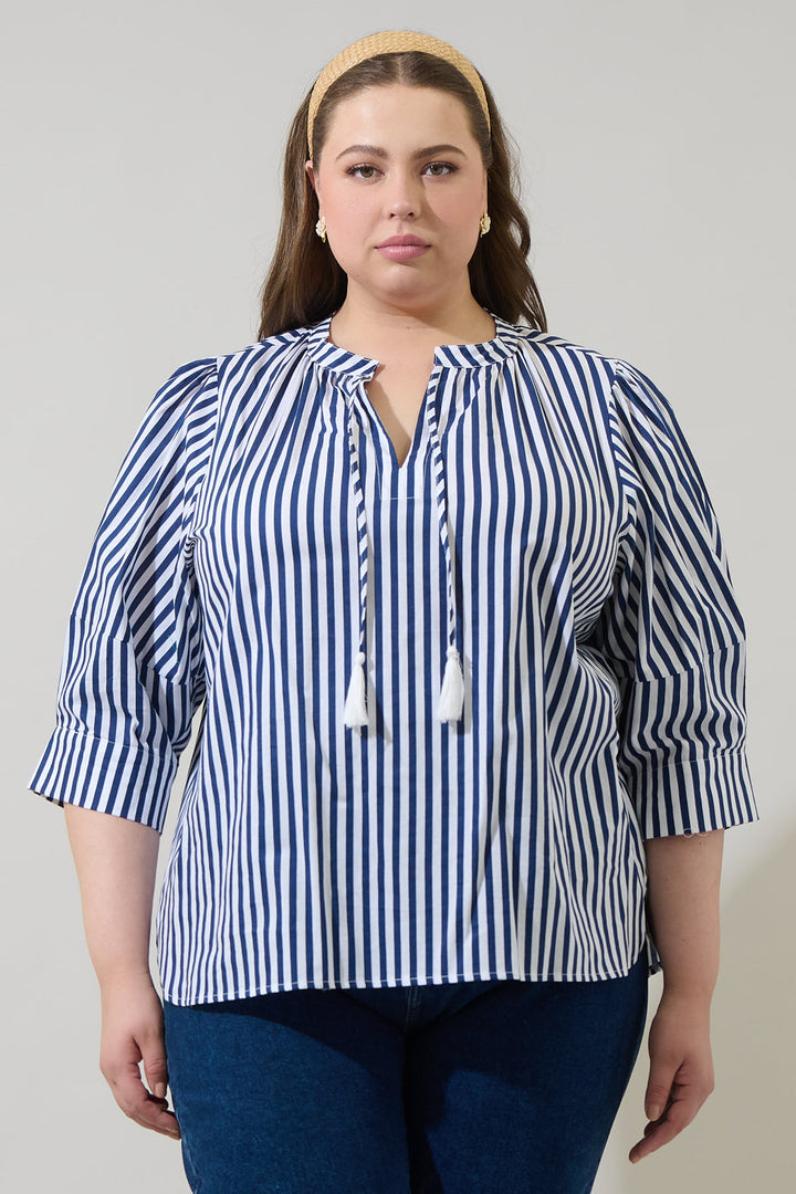 Glenda Stripe Irina Split Neck Top Curve