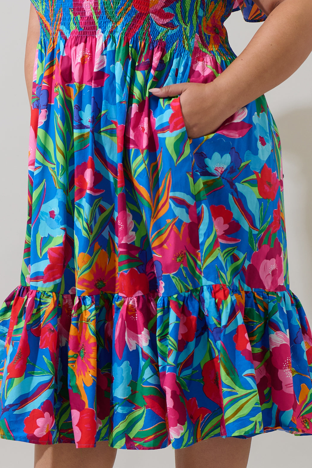 Naima Floral Off the Shoulder Smocked Midi Dress Curve