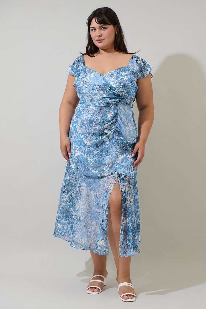 Tierra Floral Nadia Ruched Midi Dress Curve
