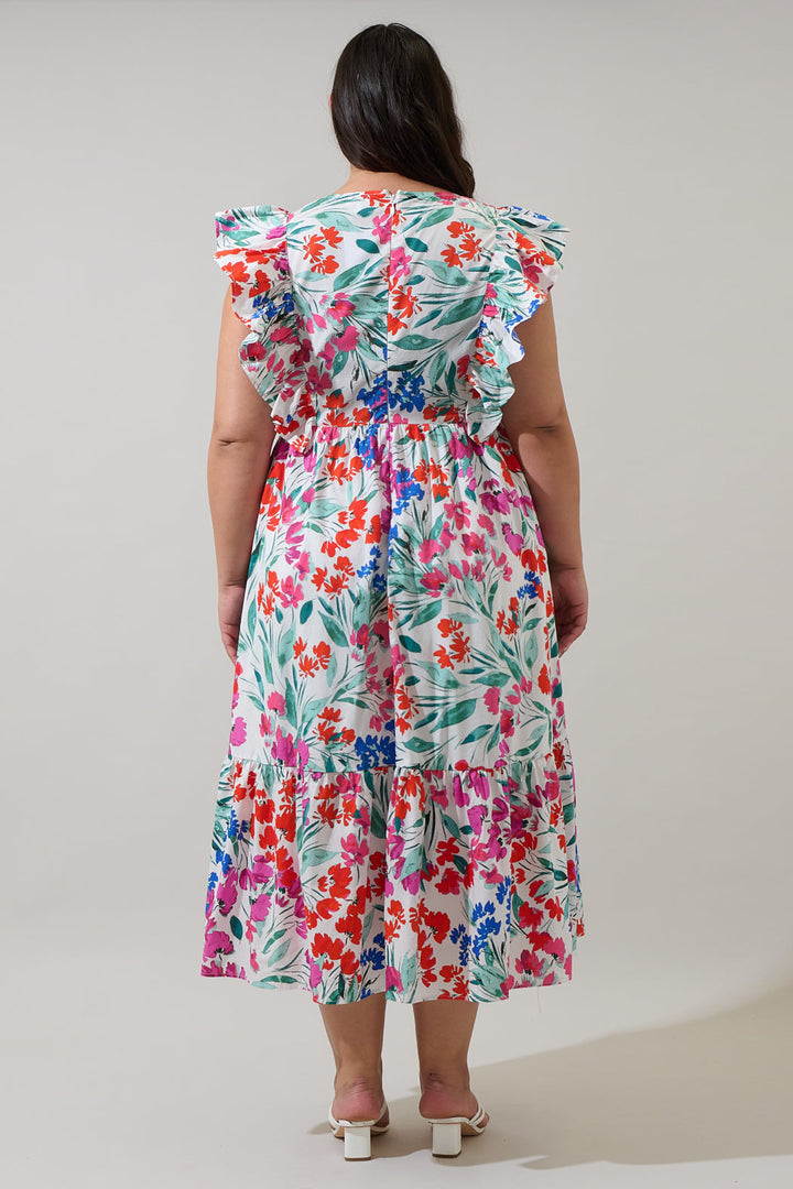Kivia Blossom Fairness Poplin Surplice Midi Dress Curve