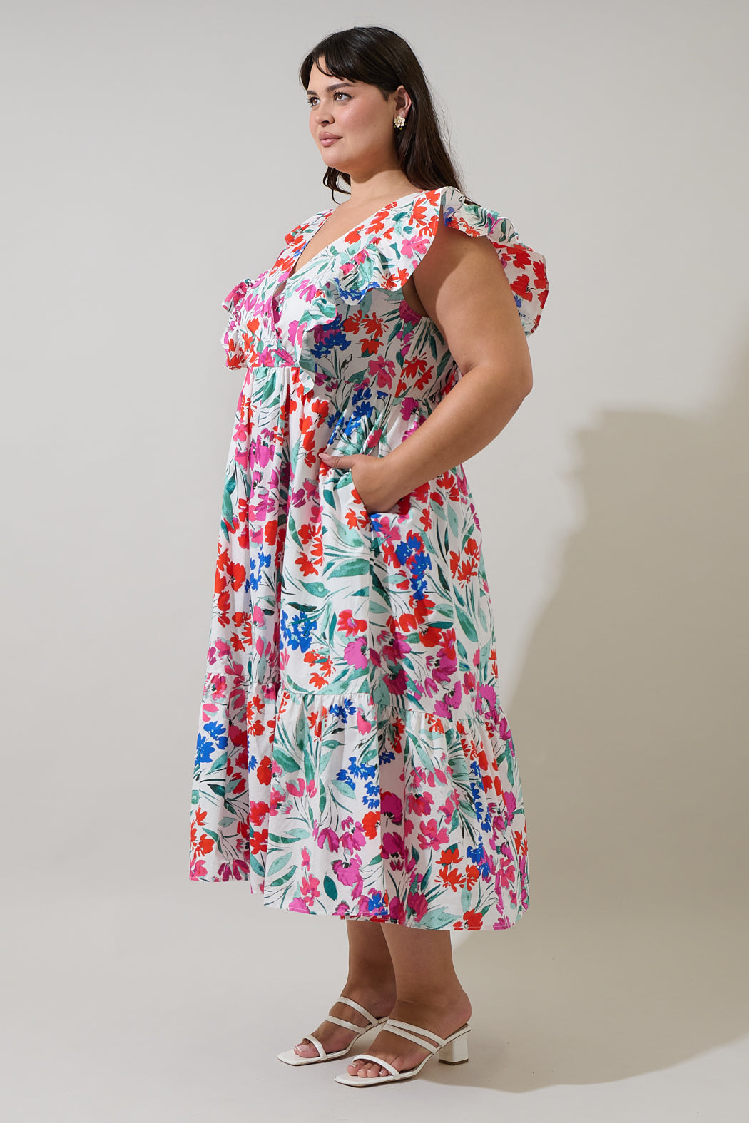 Kivia Blossom Fairness Poplin Surplice Midi Dress Curve