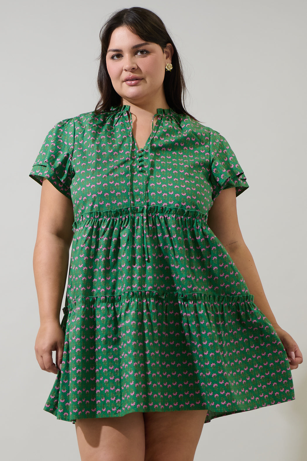 Isha Floral Empire Tiered Mini Dress Curve