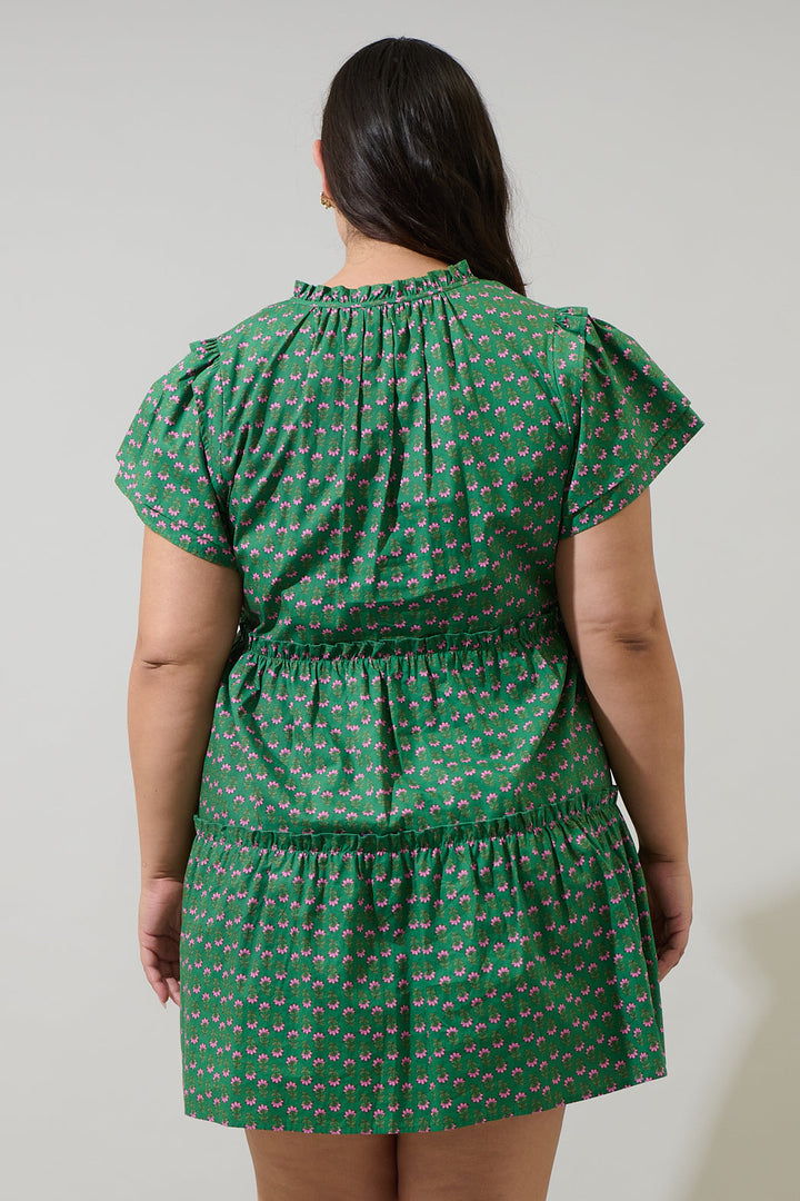 Isha Floral Empire Tiered Mini Dress Curve