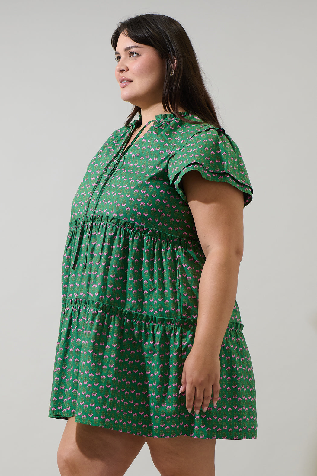 Isha Floral Empire Tiered Mini Dress Curve