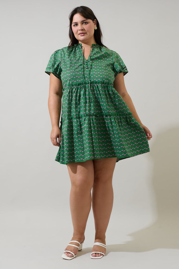 Isha Floral Empire Tiered Mini Dress Curve