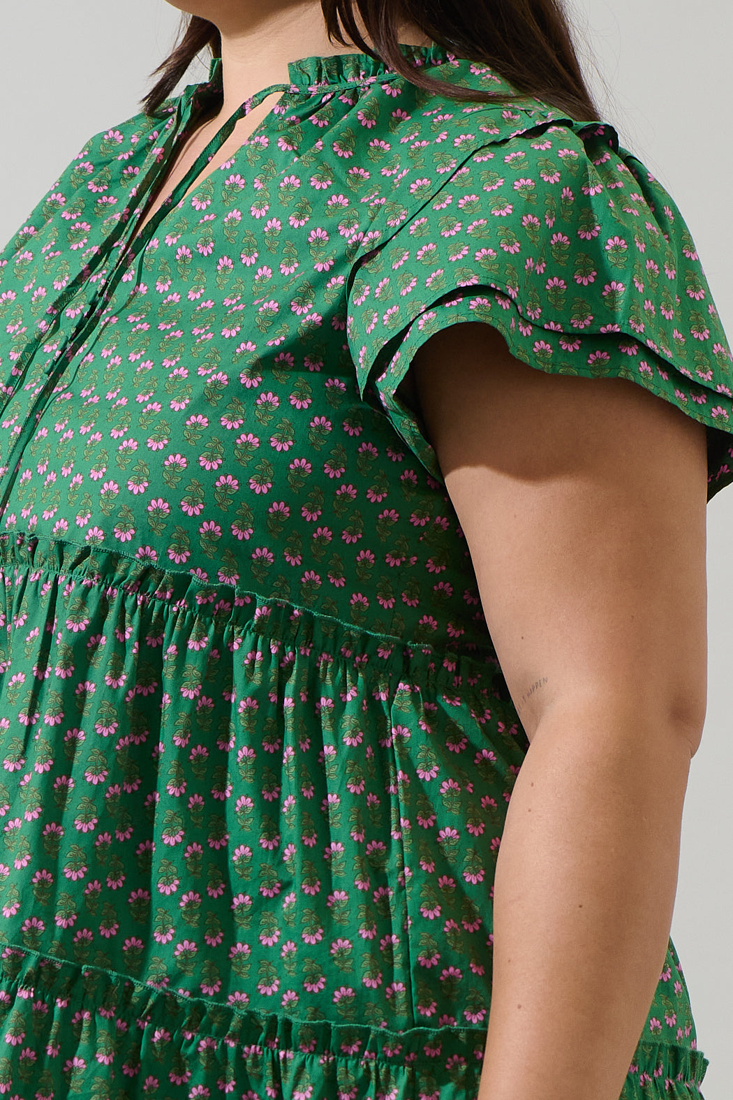 Isha Floral Empire Tiered Mini Dress Curve