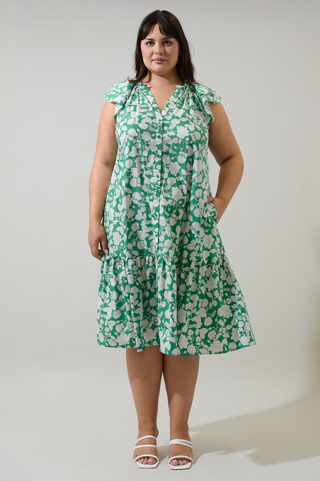 Baxley Floral Charlotte Button Midi Dress Curve
