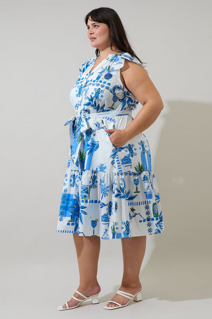 Sosy Postcard Charlotte Button Midi Dress Curve
