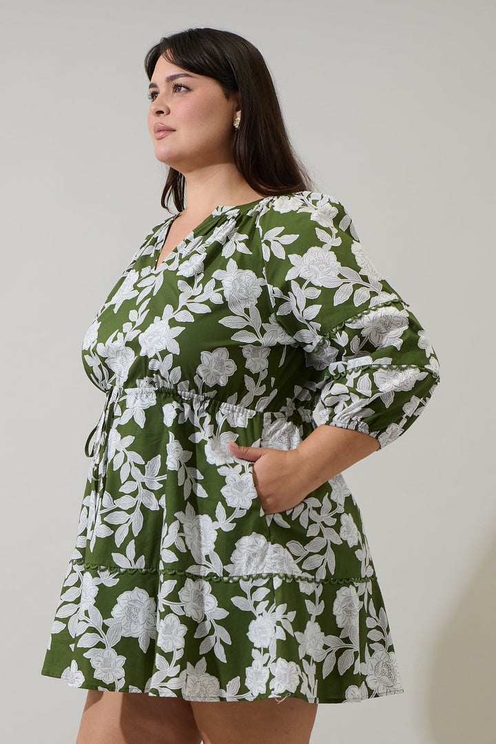 Haizley Floral Dabria Split Neck Mini Dress Curve