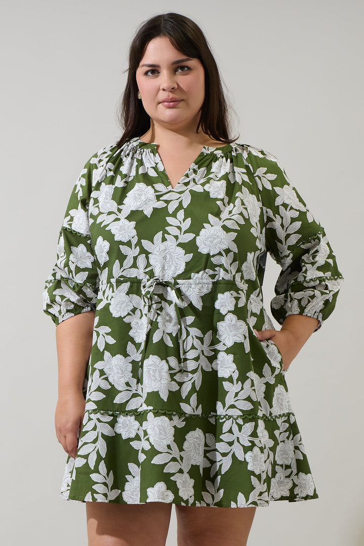 Haizley Floral Dabria Split Neck Mini Dress Curve