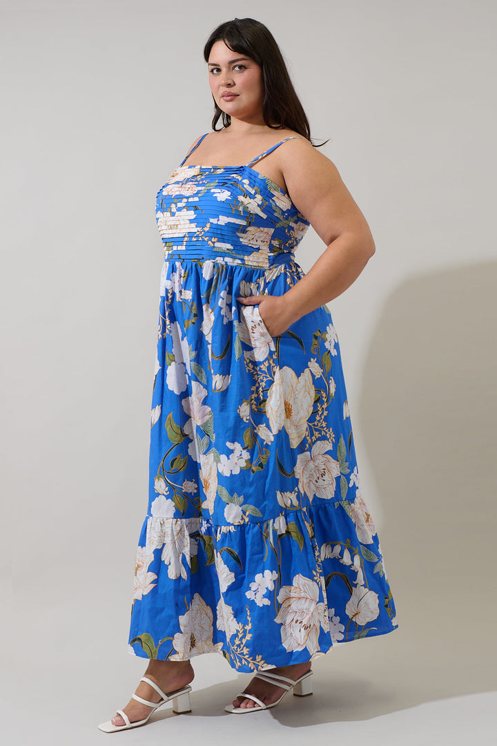 Roswell Floral Sima Pleated Maxi Dress Curve