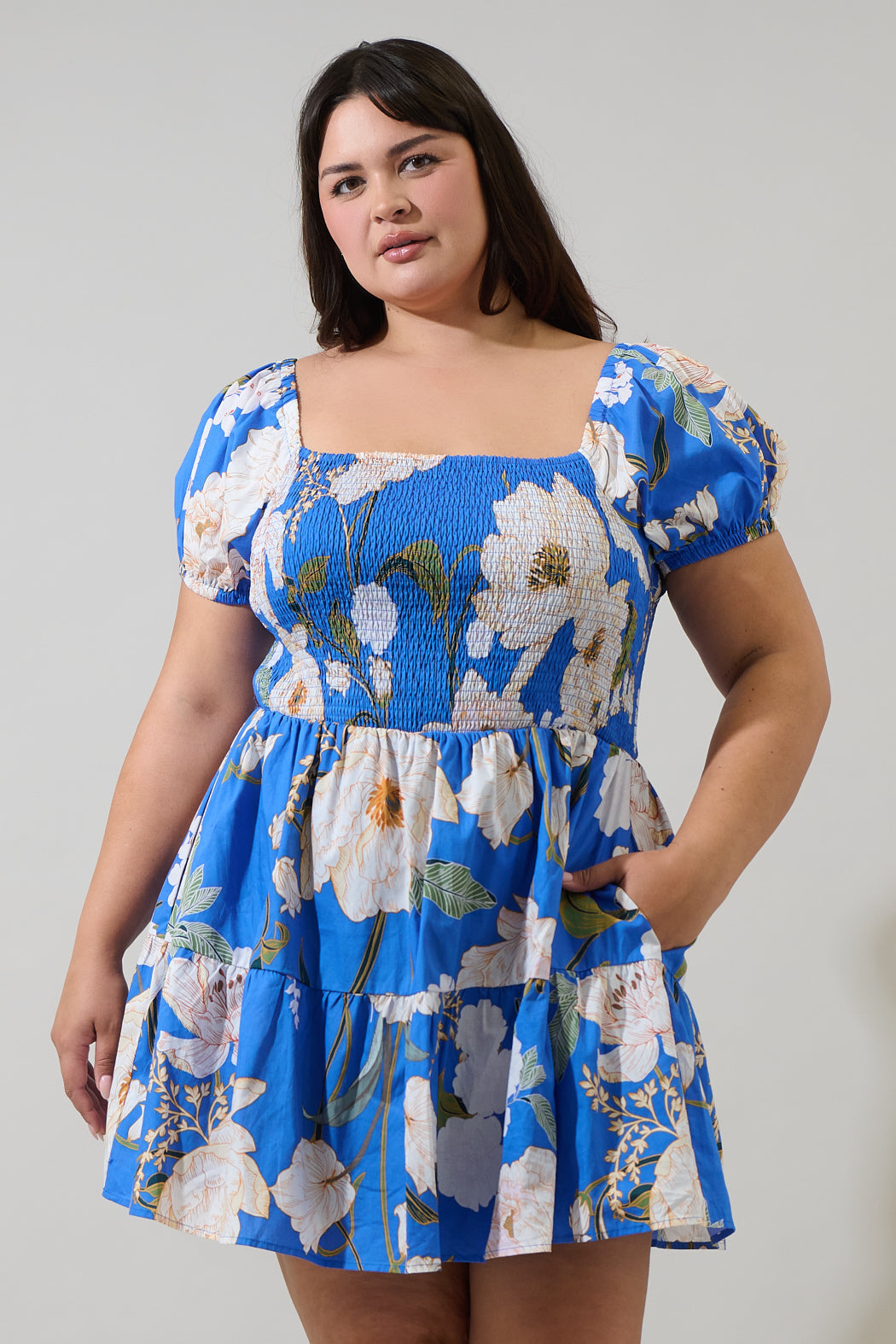 Roswell Floral Romiel Smocked Mini Dress Curve