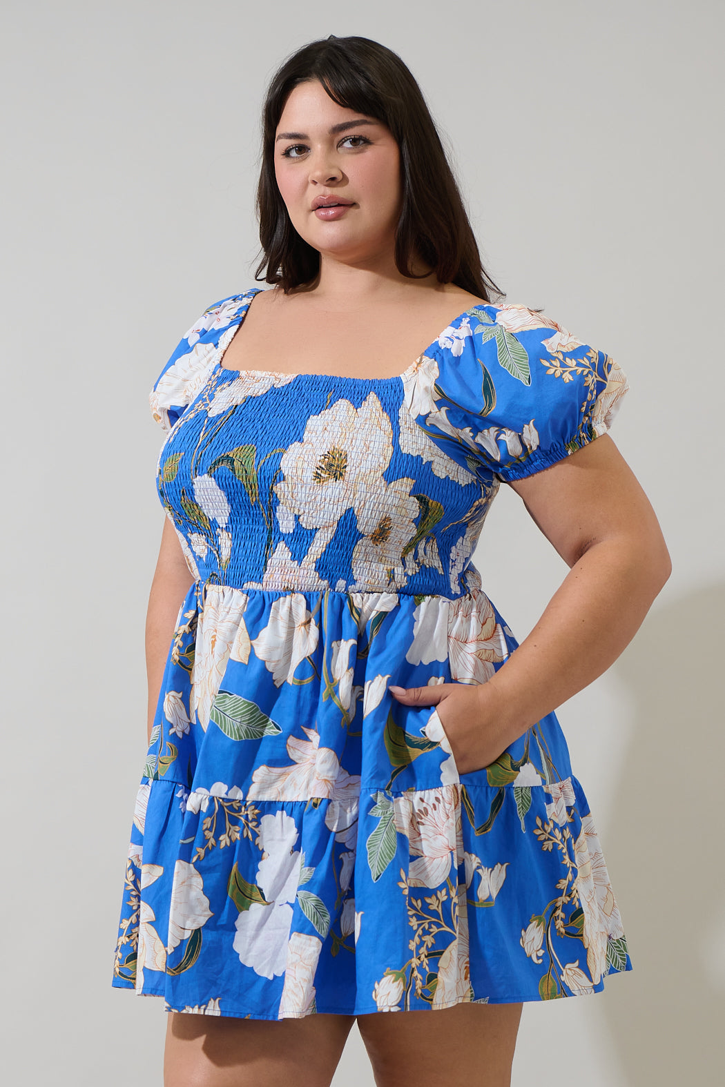 Roswell Floral Romiel Smocked Mini Dress Curve