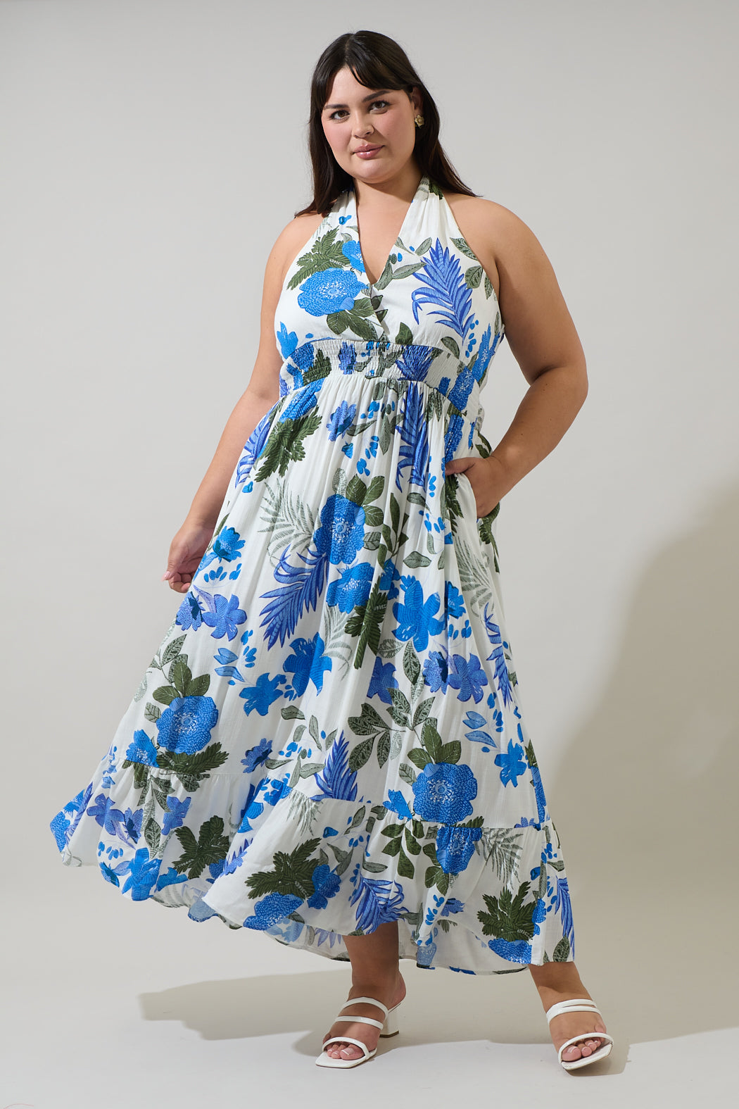 Zurie Floral Niam Smocked Midi Dress Curve