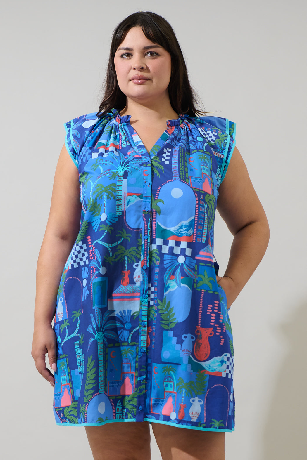 Punta Alta Olera Ruffle Mini Dress Curve
