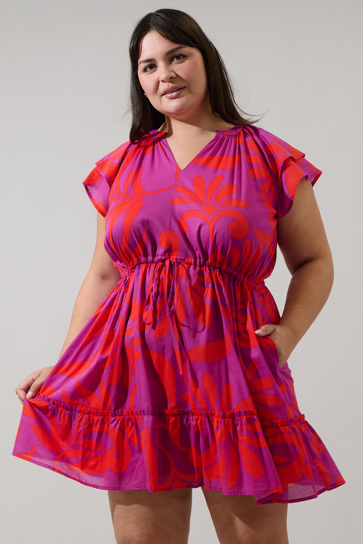 Arona Floral Baden Ruffle Mini Dress Curve