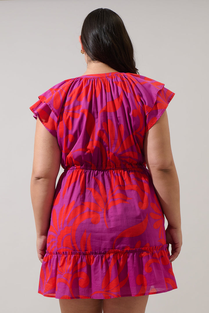 Arona Floral Baden Ruffle Mini Dress Curve
