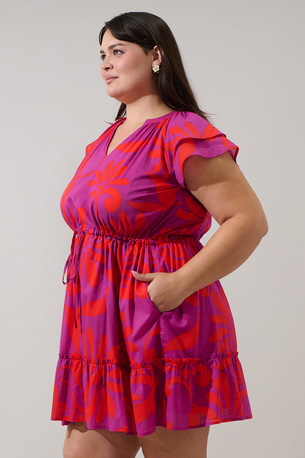 Arona Floral Baden Ruffle Mini Dress Curve