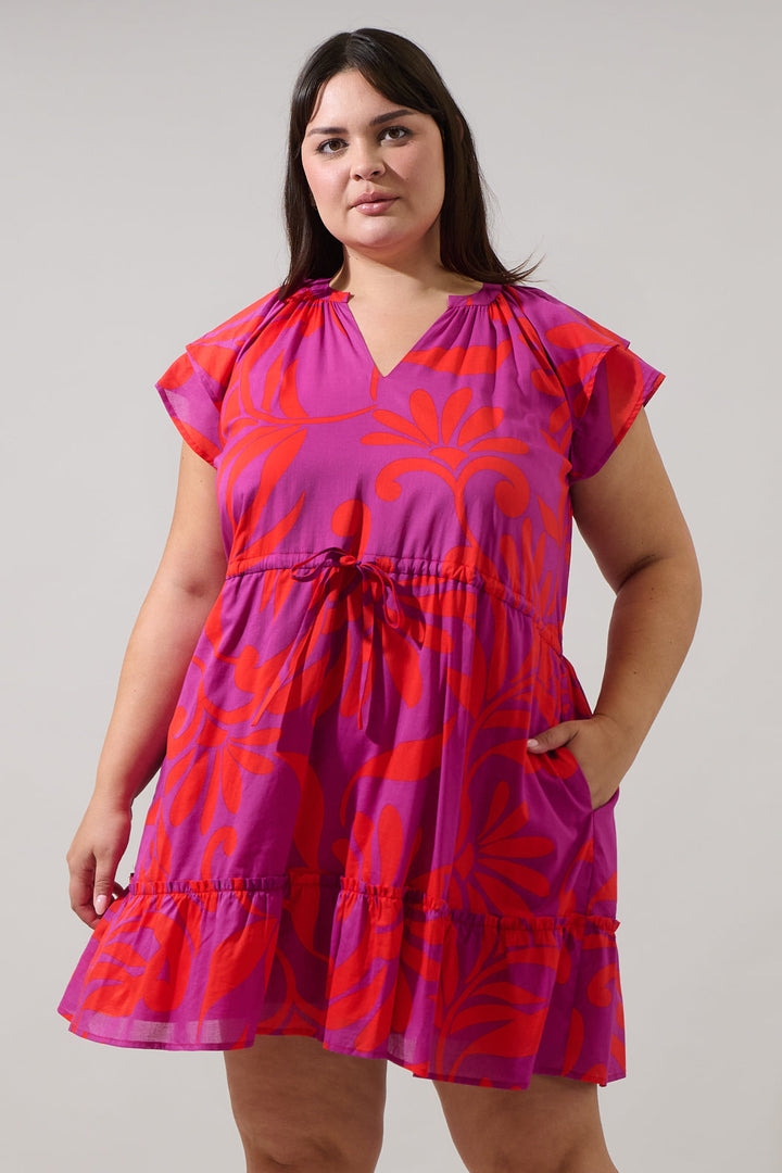 Arona Floral Baden Ruffle Mini Dress Curve