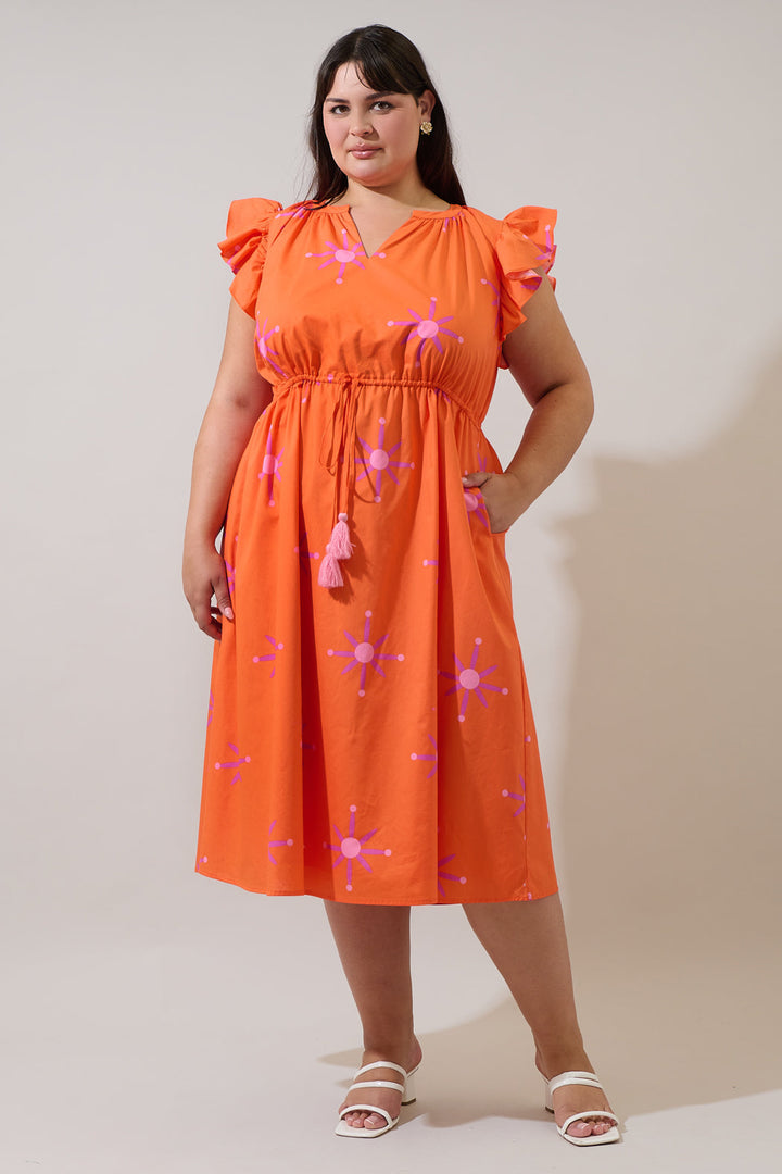 Karani Starburst Tiarna Ruffle Midi Dress Curve