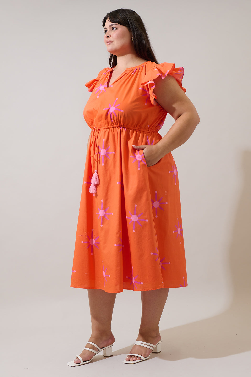 Karani Starburst Tiarna Ruffle Midi Dress Curve
