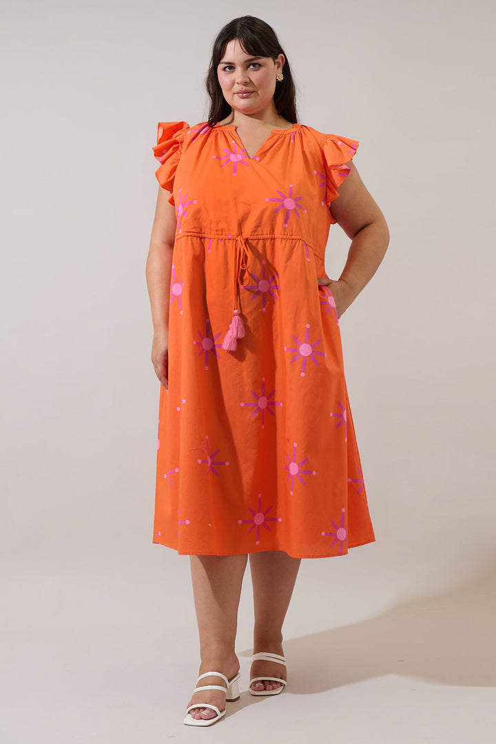 Karani Starburst Tiarna Ruffle Midi Dress Curve
